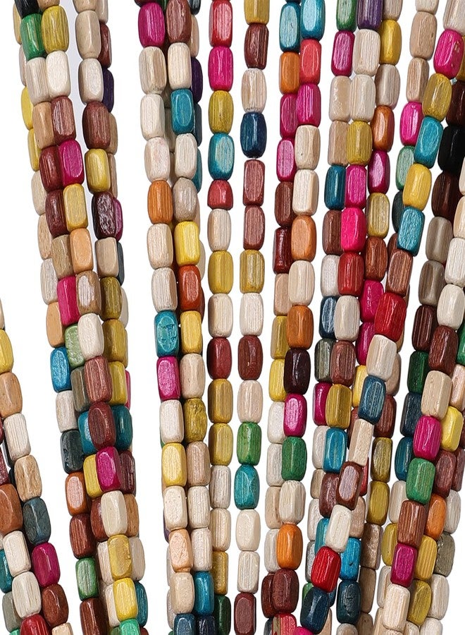 ANMINY 52 Strands Bamboo Wood Beaded Curtain for Doorways 35" x 75" Rainbow Colorful Handmade Natural Wooden Boho Hippie Door Window Hanging Beads - Image 1